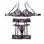 Purple Sexy Lace Embroidered Bra Collar Bra Underwear Set