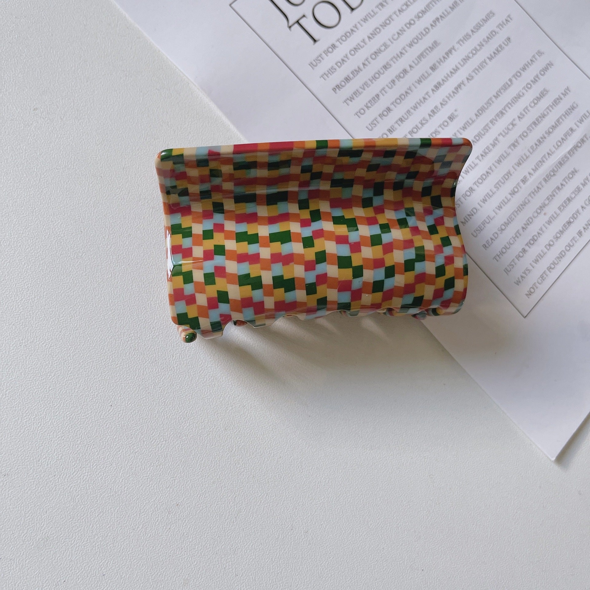 Vintage Colorful Checkered Lattice Acetate Claw Clip