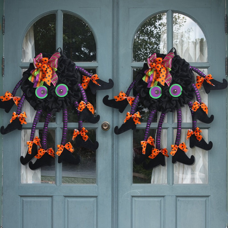 Halloween New Multi legged Spider Door Hanging Creative Fabric Decoration Wreath Halloween Party Decoration