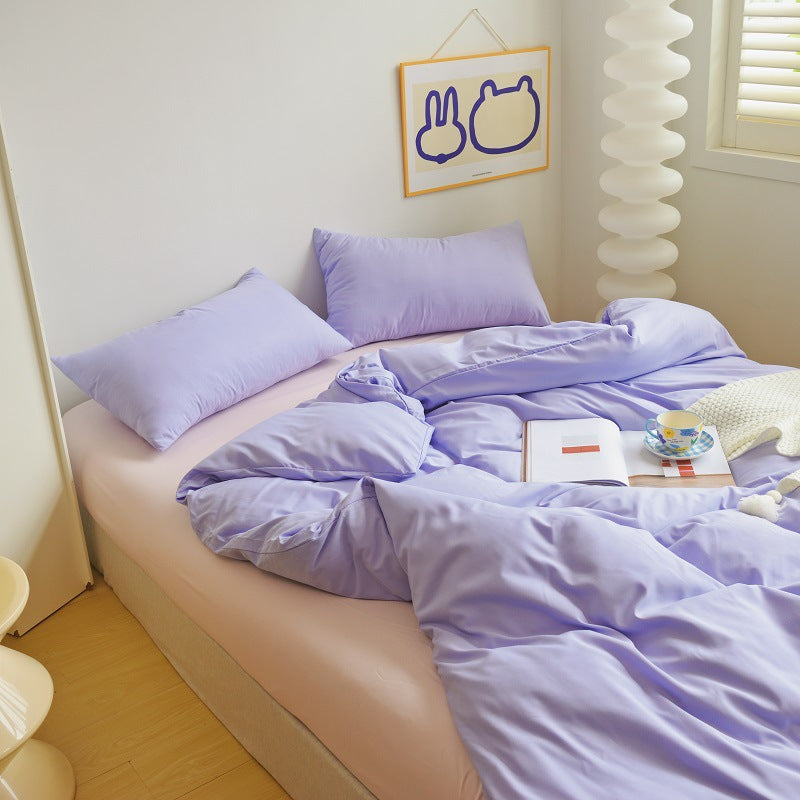 Solid Color Brushed Minimalist INS Style Four-Piece Bedding Set Quilt Cover and Sheet for Autumn and Winter Thickened Dormitory Use