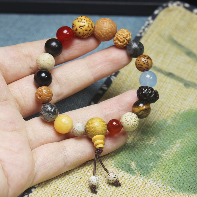 Lingyin Eighteen Seed Bodhi Bracelet Buddhist Beaded Bracelet for Men and Women, Cultural Collectible Jewelry,
