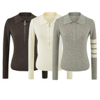 Women's Half Zip Slim Fit Knit Sweater Vintage Layering Top