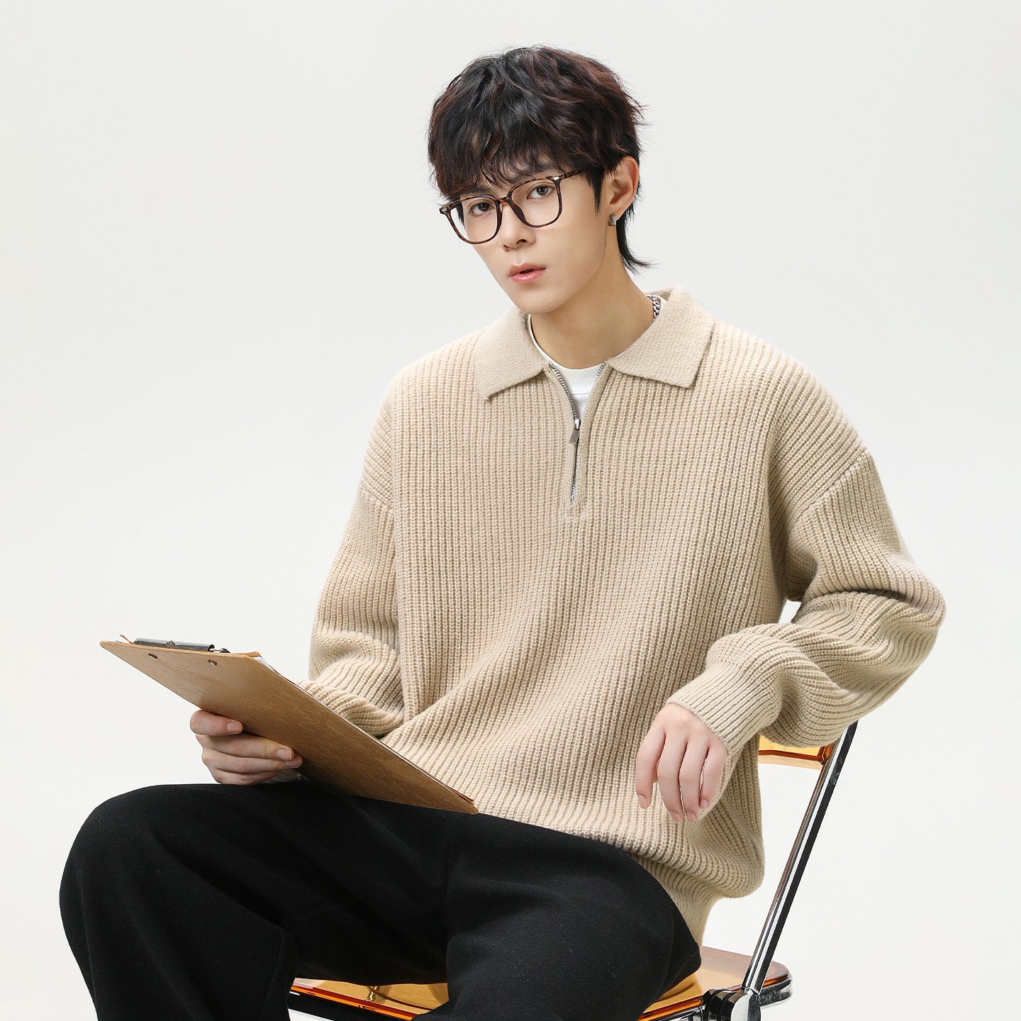 Half zip lapel sweater for men