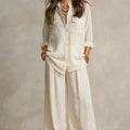 Linen Wide-Leg Pants Set – Button-Front Shirt