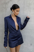 Long sleeved shirt dress - blue