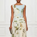 V-neck floral print women's dress sleeveless backless waist cinching long skirt
