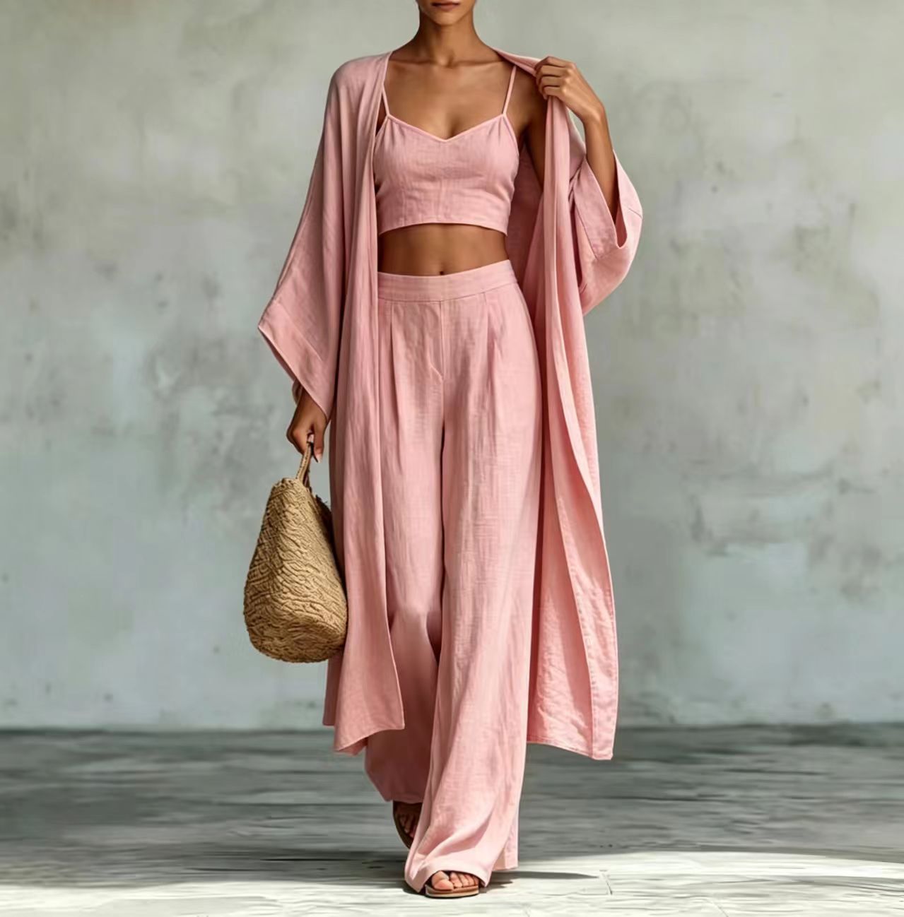 Wide-Leg Pants Set – Long Cardigan & High-Waist Pants