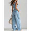 Denim Overall Jumpsuit – Sleeveless Pocket Style, Sky Blue