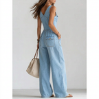Denim Overall Jumpsuit – Sleeveless Pocket Style, Sky Blue