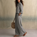 Linen Shirt & Pants Set – Relaxed Three-Quarter Sleeves, gray