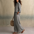 Linen Shirt & Pants Set – Relaxed Three-Quarter Sleeves, gray