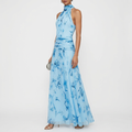 Strapless Printed Maxi Dress – Fitted Sleeveless Shape, Sky Blue