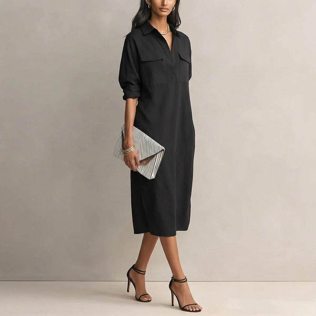 Office Casual Mid-Length Dress - black