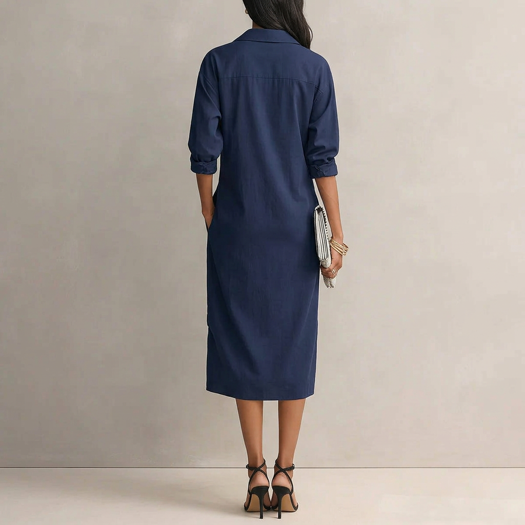 Office Casual Mid-Length Dress - navy
