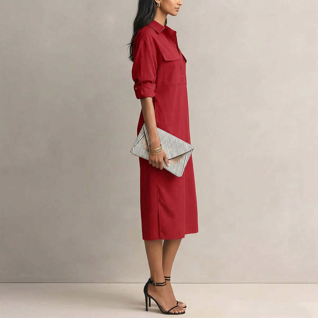 Office Casual Mid-Length Dress - red