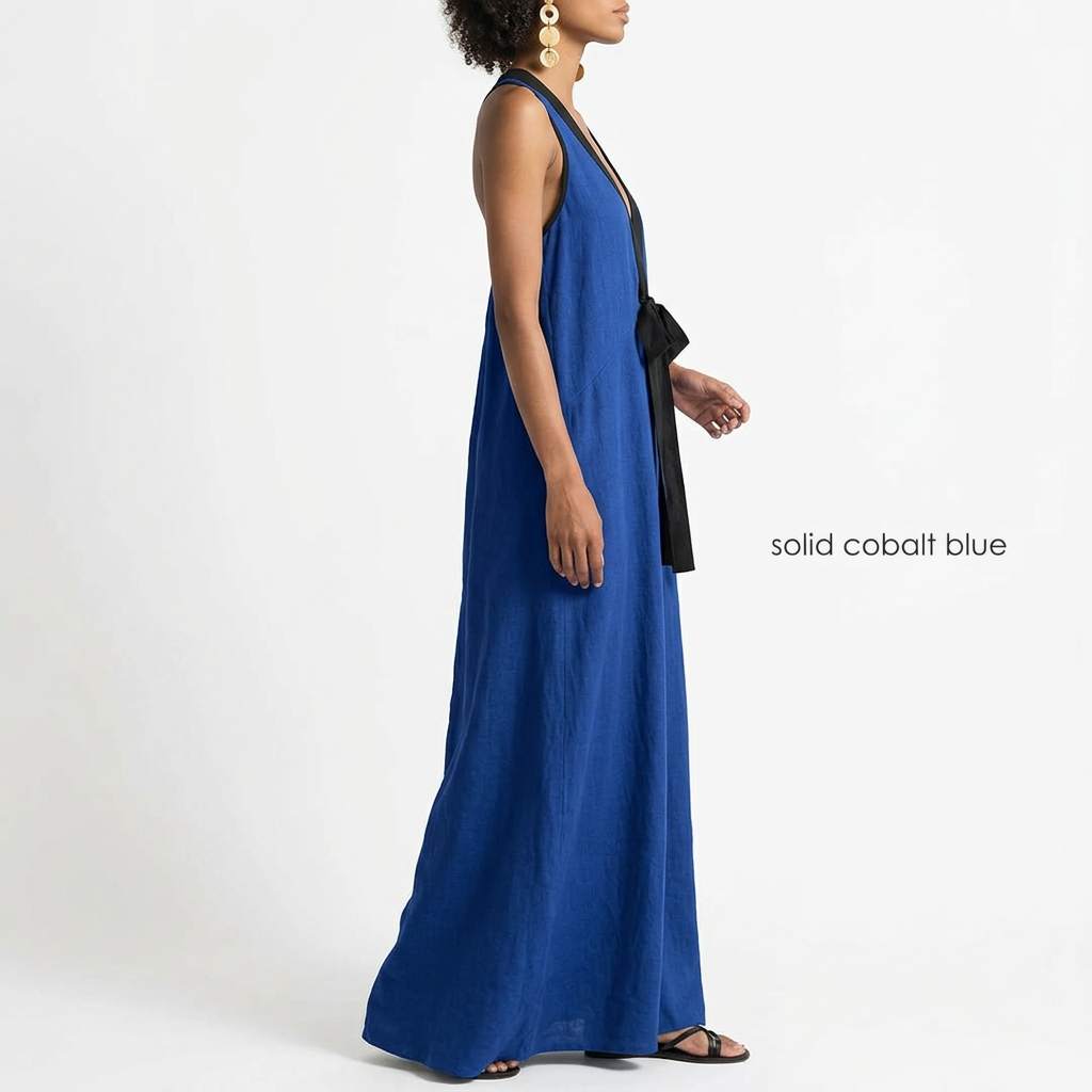 V-neck Strapless Resort Dress - blue