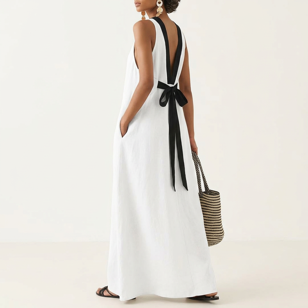 V-neck Strapless Resort Dress - white