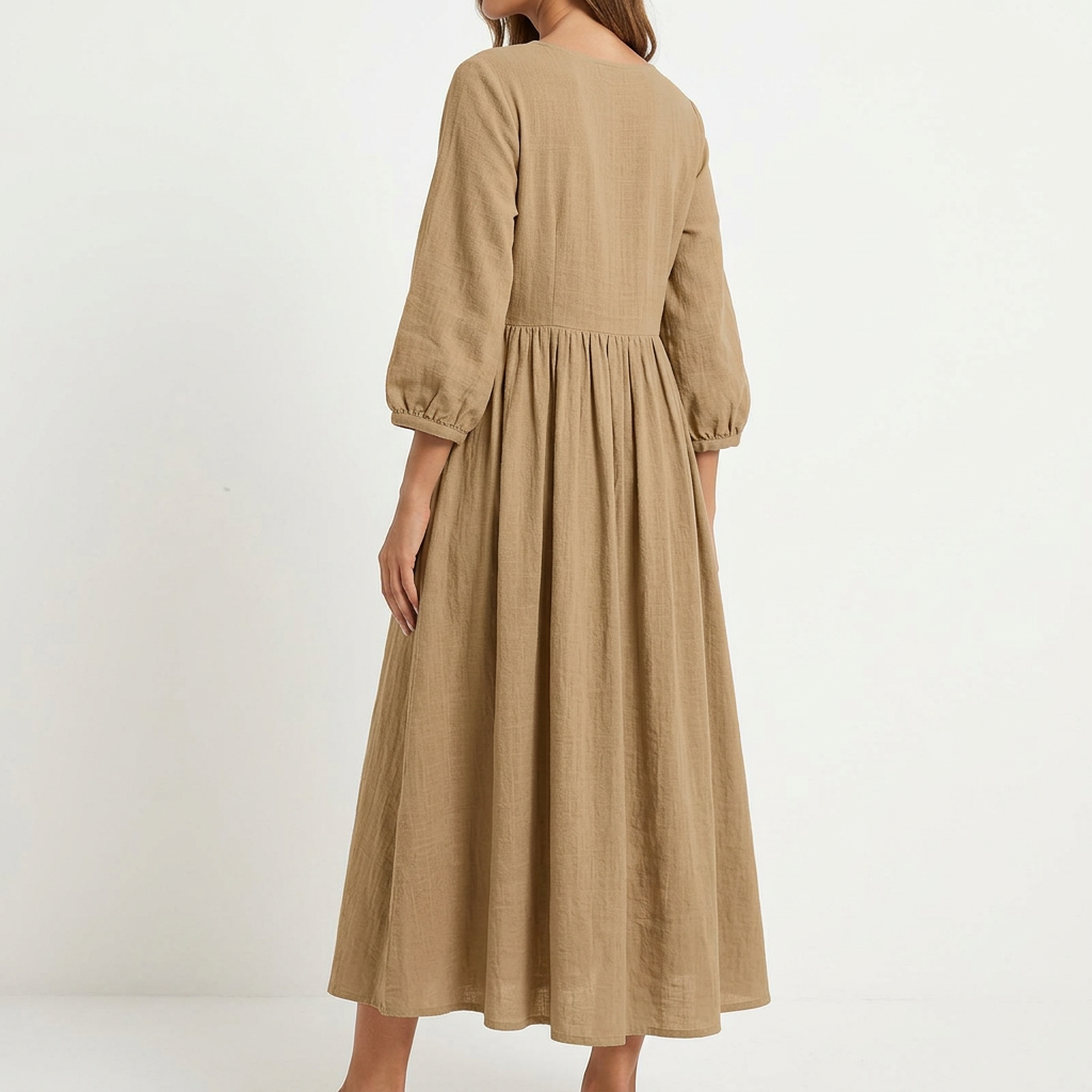 V-neck pleated dress - khaki