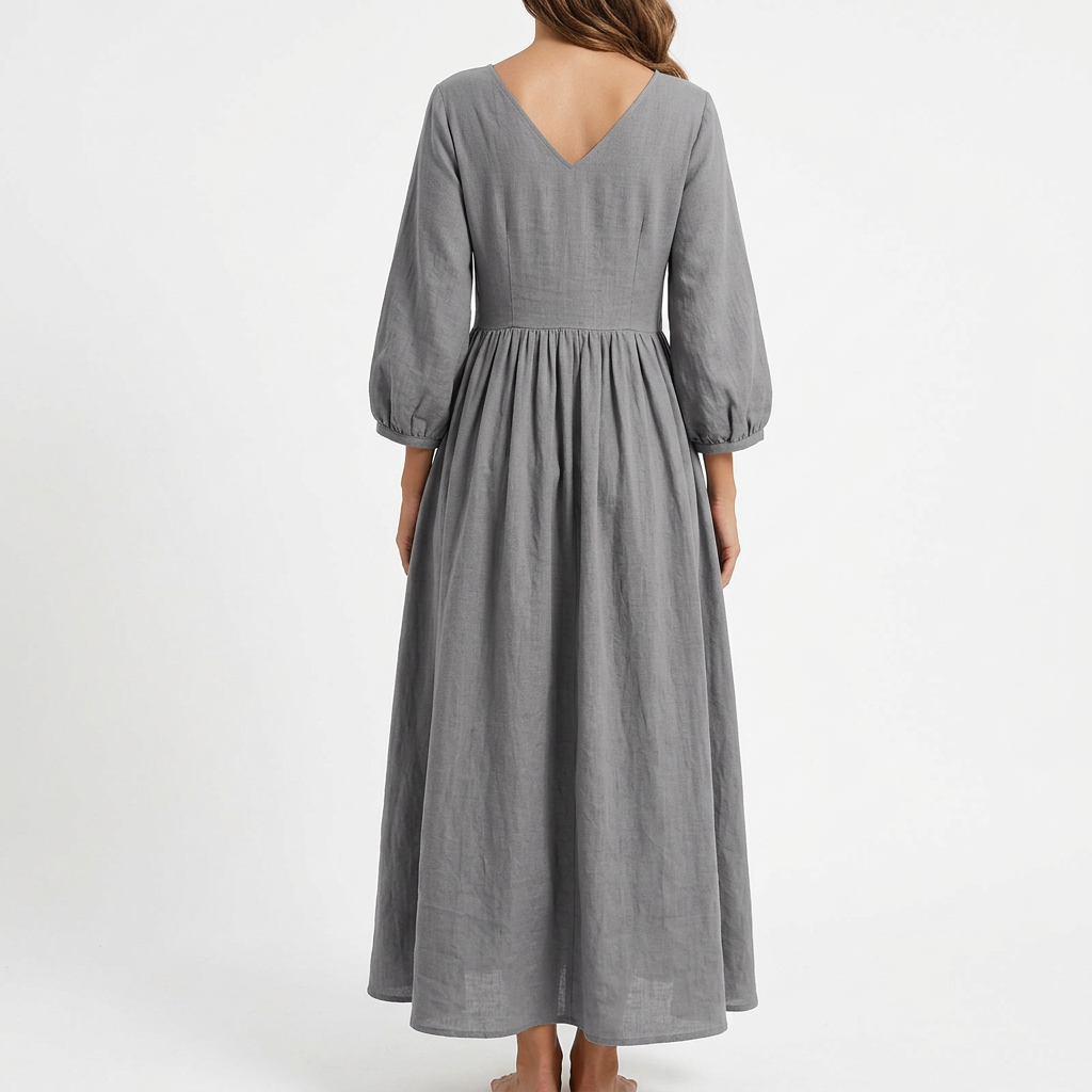 V-neck pleated dress - gray