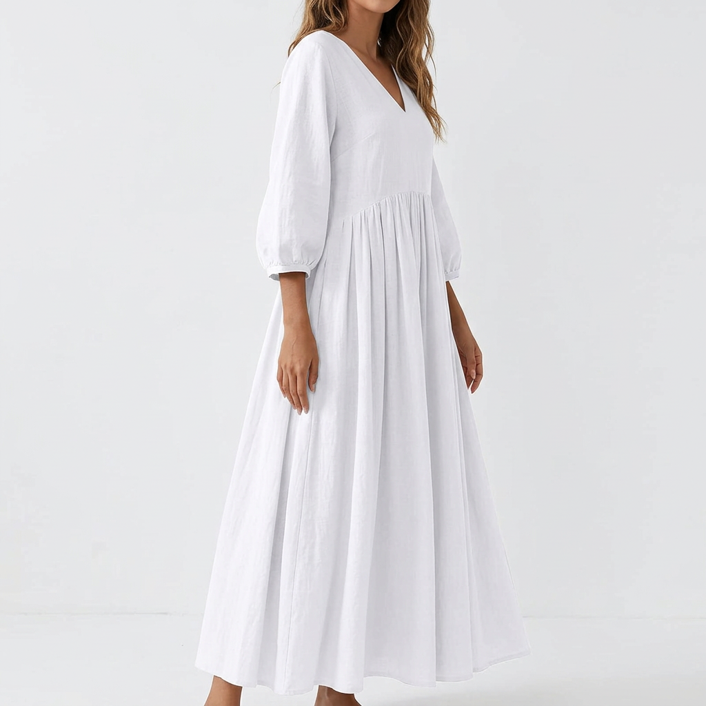 V-neck pleated dress - white