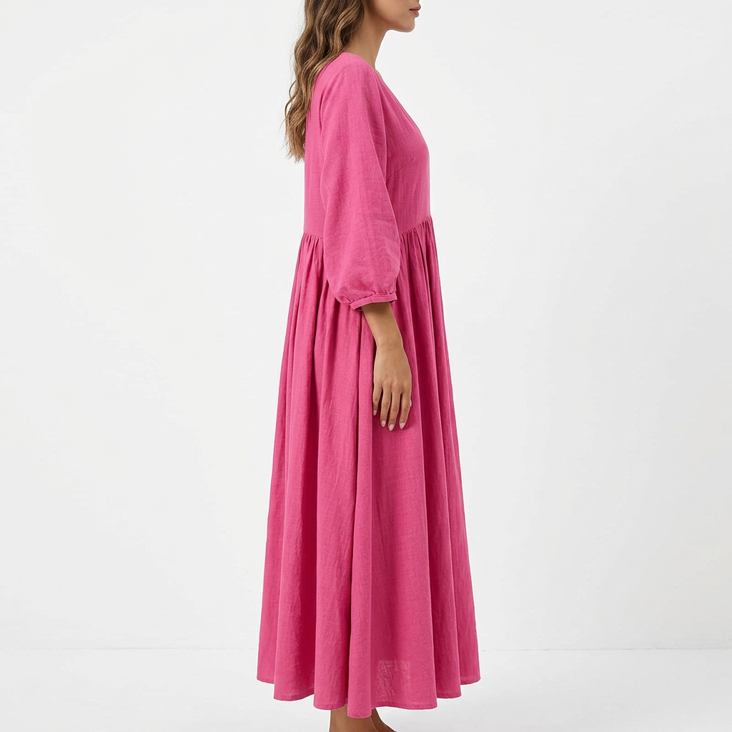 V-neck pleated dress - pink