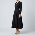 V-neck waist cinched long sleeved dress - black
