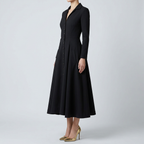 V-neck waist cinched long sleeved dress - black