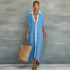 Loose short sleeved shirt skirt - sky blue