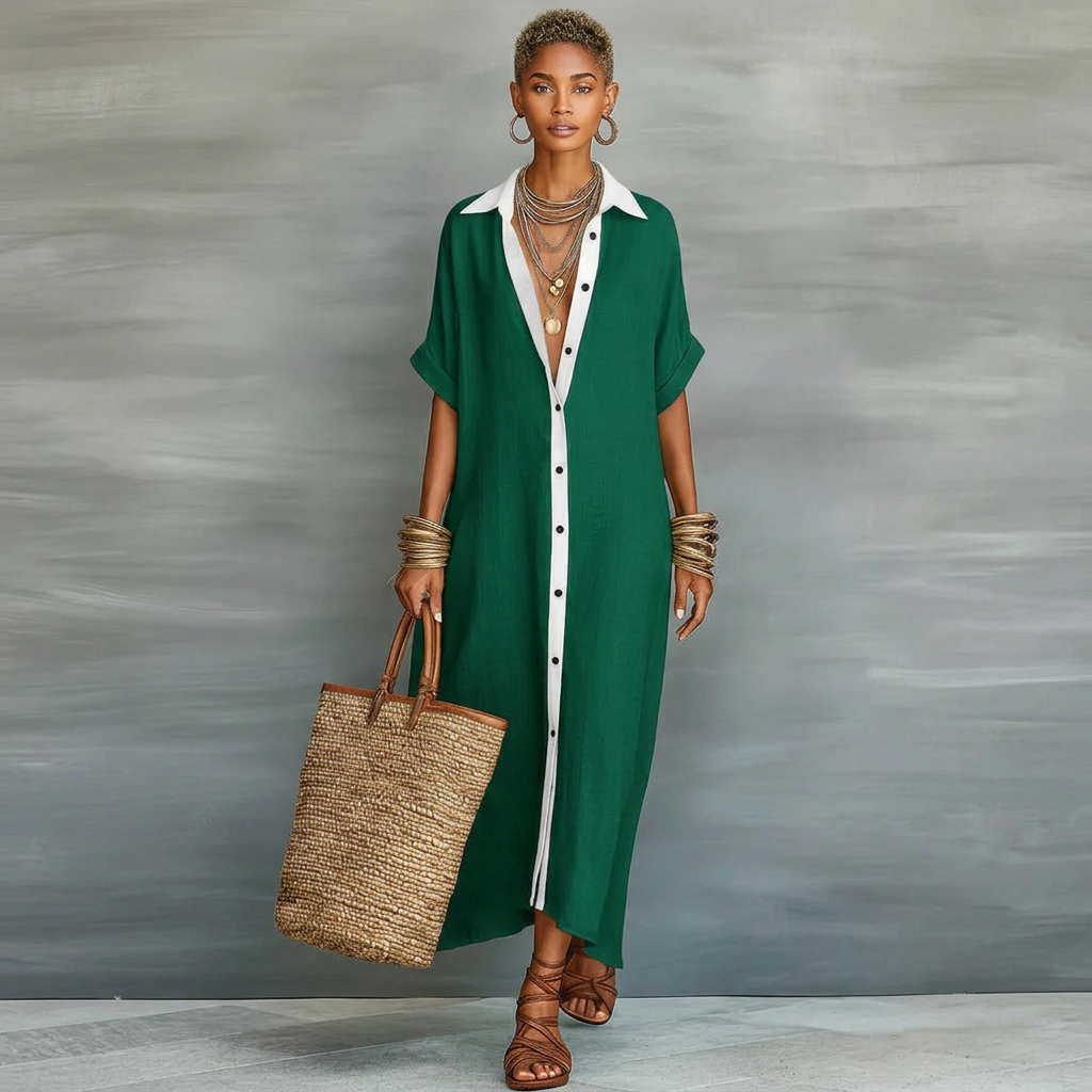 Loose short sleeved shirt skirt - emerald green