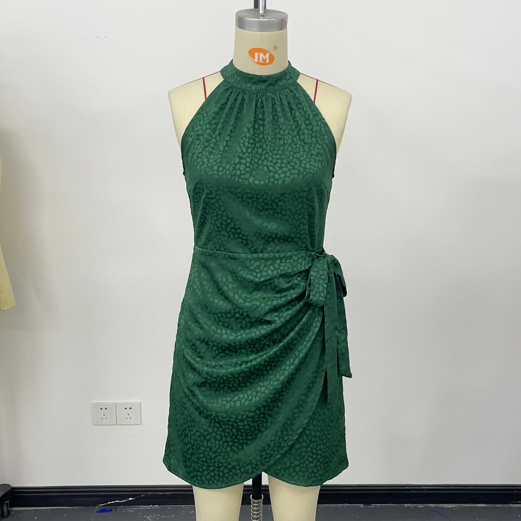 Summer Fashion Sleeveless Floral Ruched Mini Dress - green