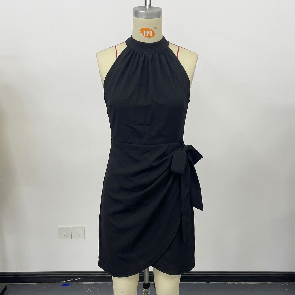 Summer Fashion Sleeveless Floral Ruched Mini Dress - black