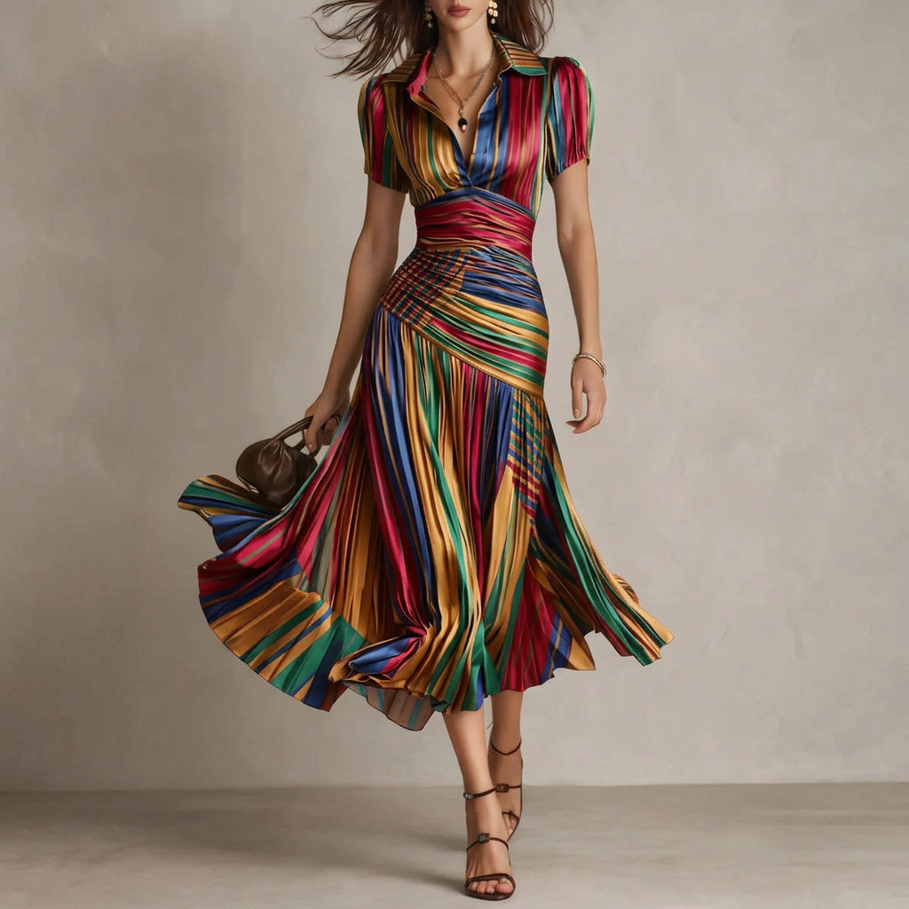 Striped patchwork dress - multicolor