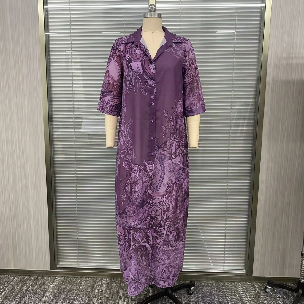 Chiffon Digital Print Fresh Vintage Flowy Women's Dress - purple