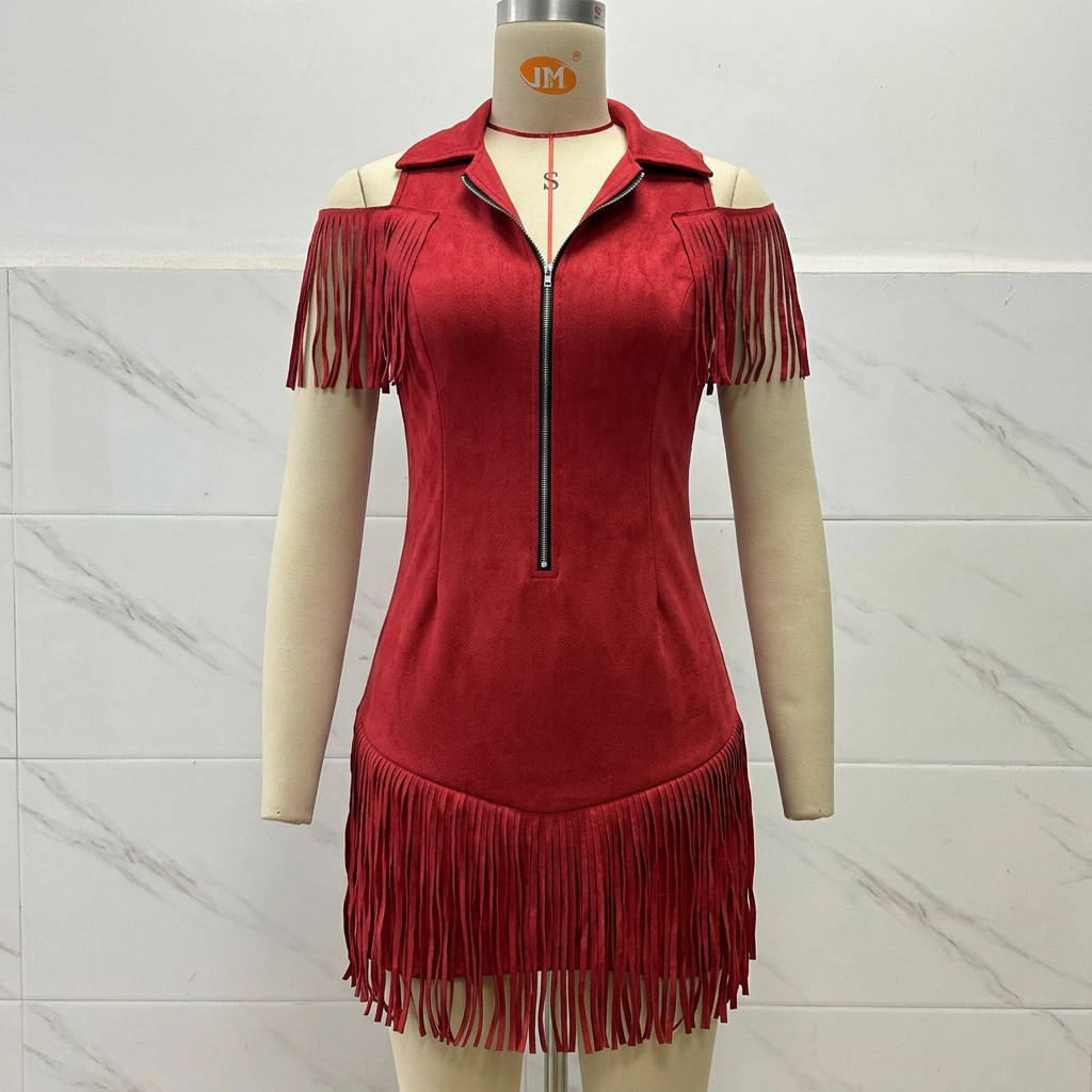 Tassel off shoulder dress - Red