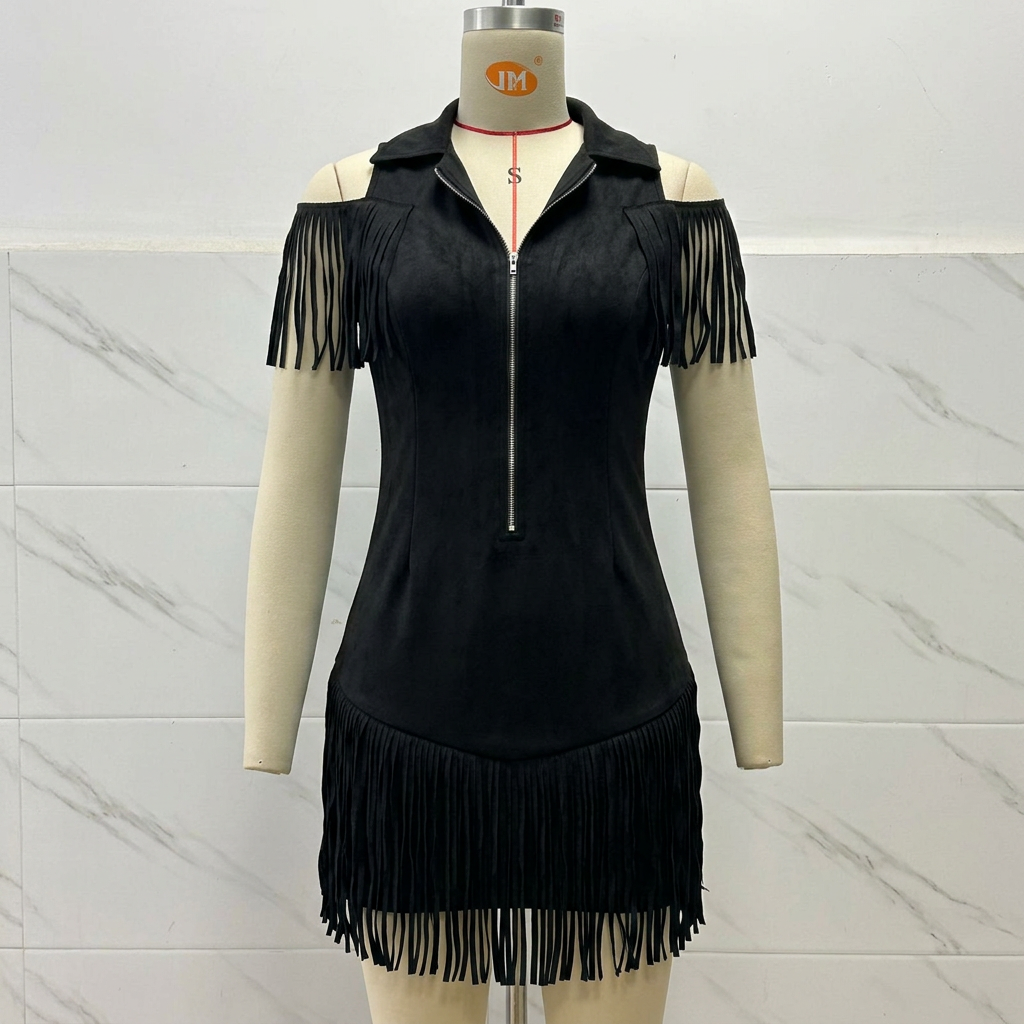 Tassel off shoulder dress - Black