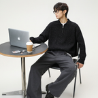 Half zip lapel sweater for men - Starry Black
