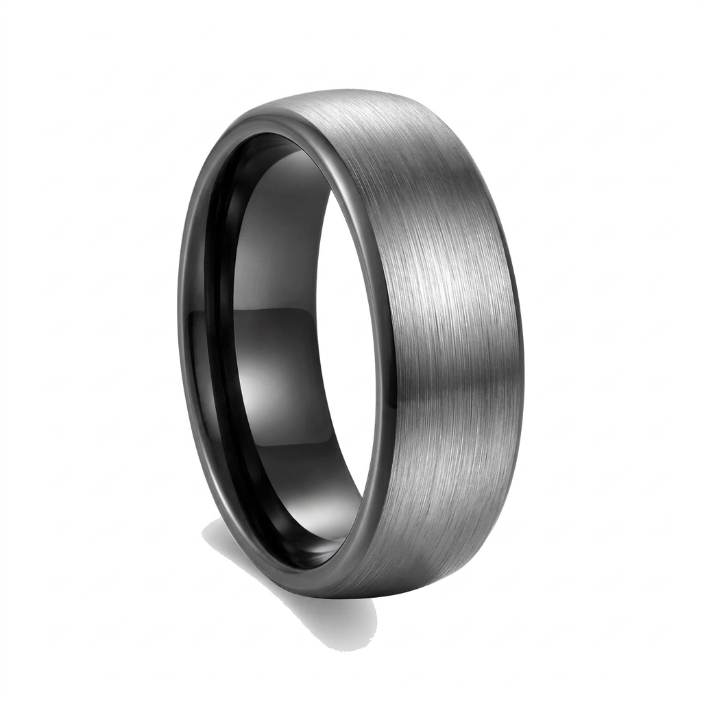 Men's Tungsten Steel Ring - Double-Tone Design, 8mm Silver + Black