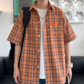 Checkered Short Sleeve Shirt for Men - orange