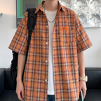 Checkered Short Sleeve Shirt for Men - orange