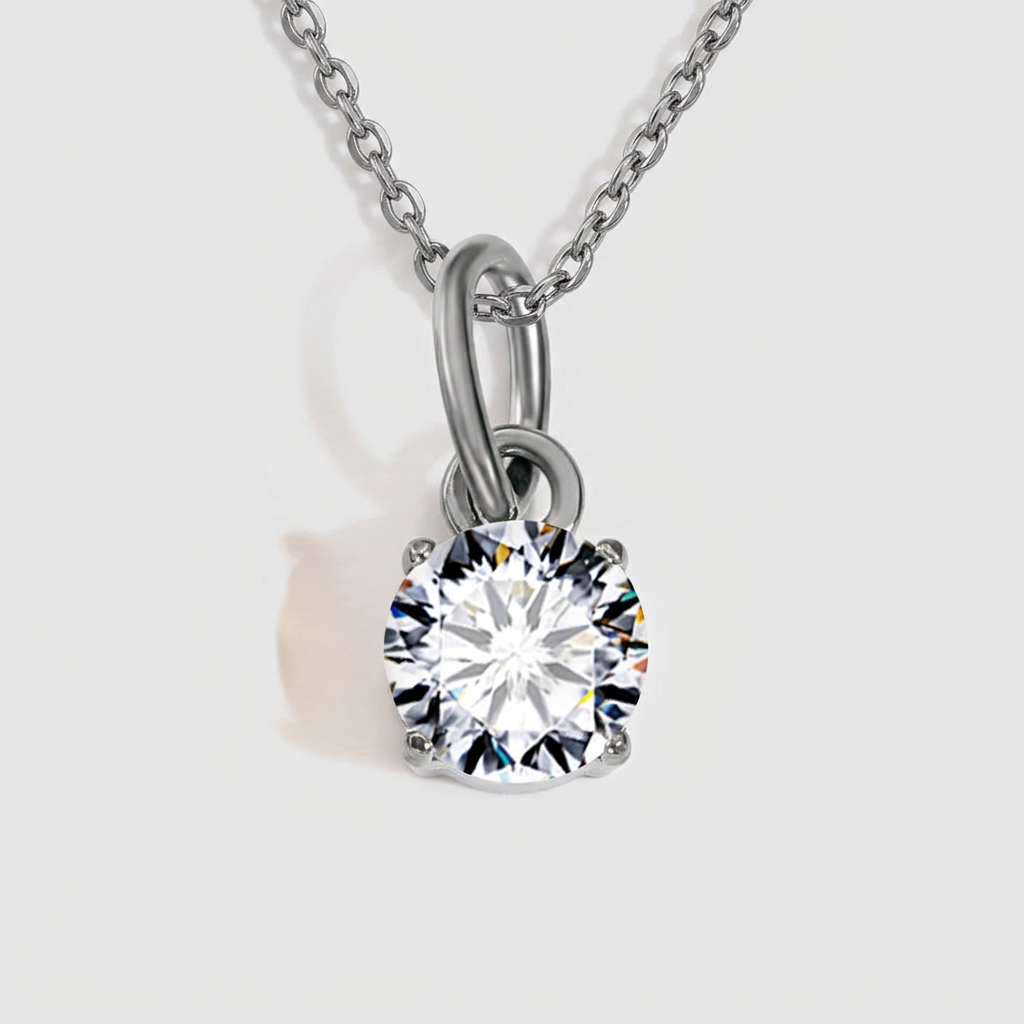 Women's Zircon Pendant Necklace - April White - Steel Gray