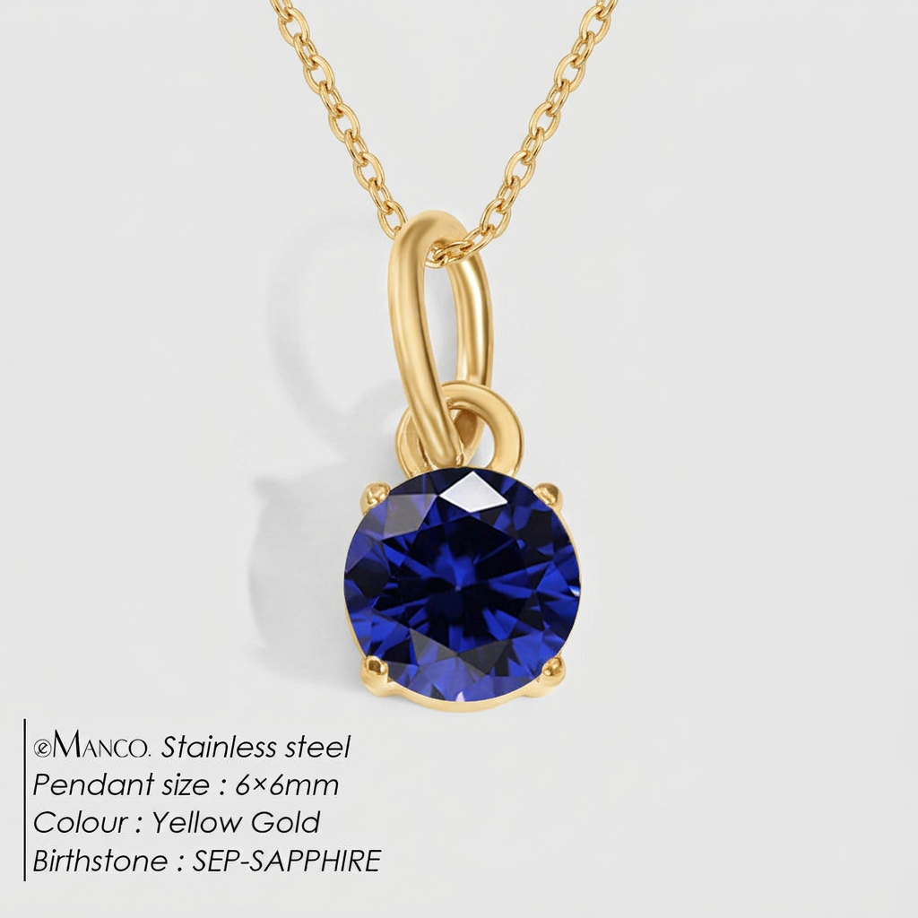 Women's Zircon Pendant Necklace - September Royal Blue - Gold