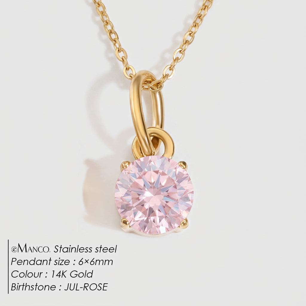 Women's Zircon Pendant Necklace - October Pink - Gold