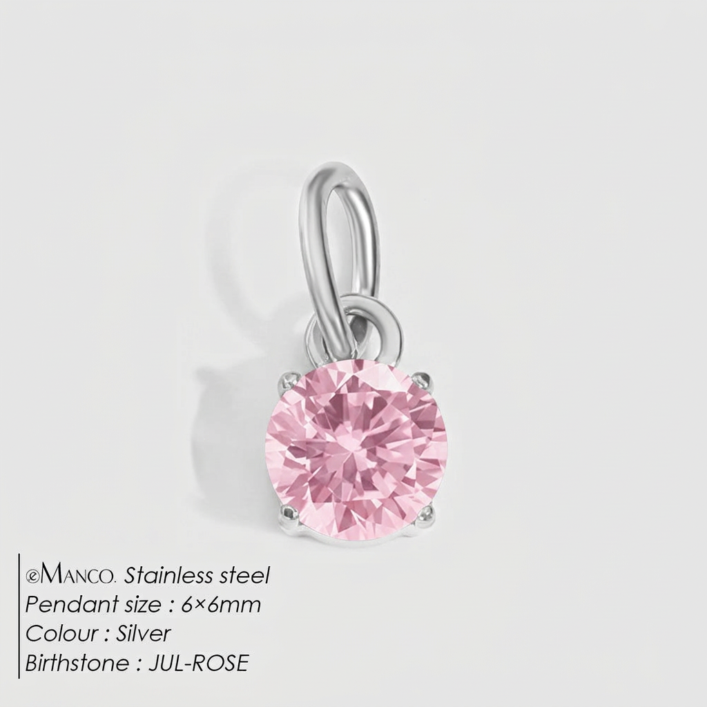 Women's Zircon Pendant Necklace - October Pink - Steel Gray