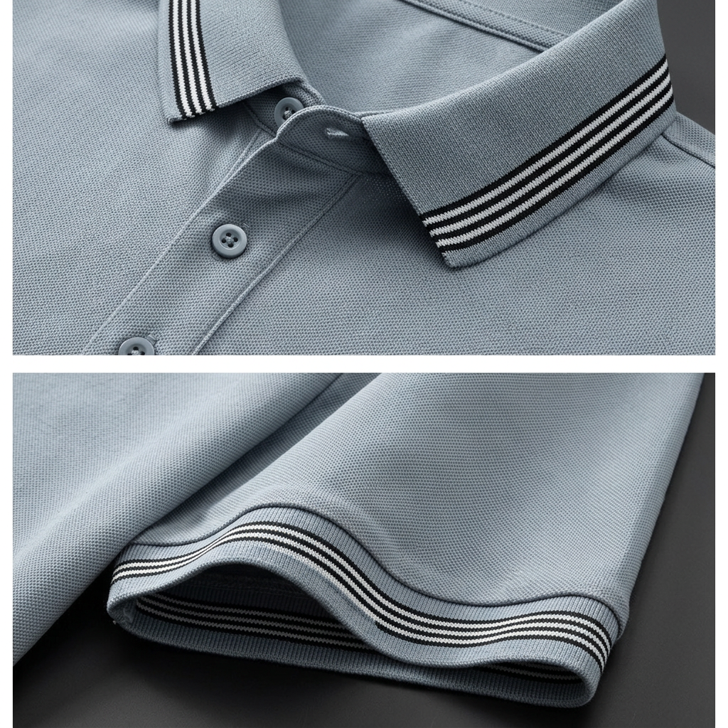 Short Sleeve Polo Shirt for Men - Light Grey Blue
