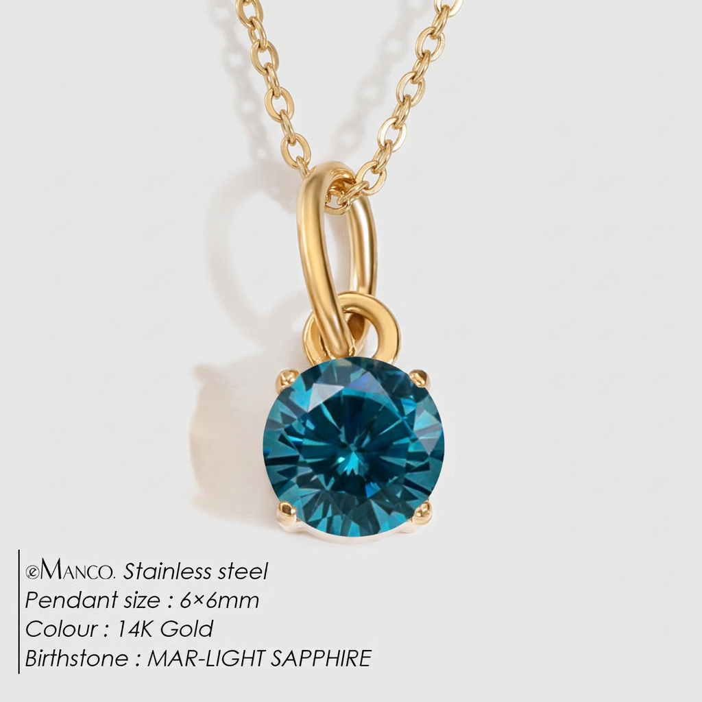 Women's Zircon Pendant Necklace - December Lake Blue - Gold