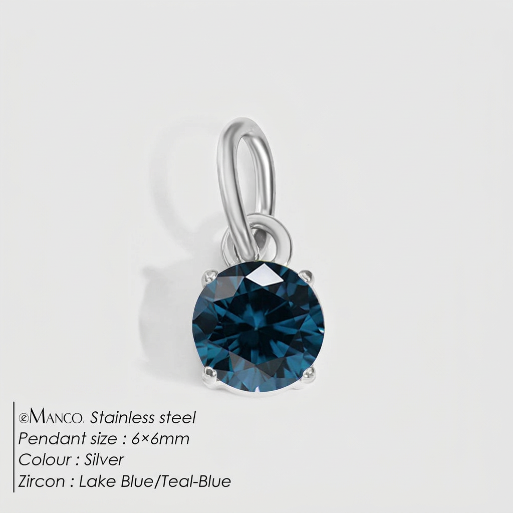 Women's Zircon Pendant Necklace - December Lake Blue - Steel Gray