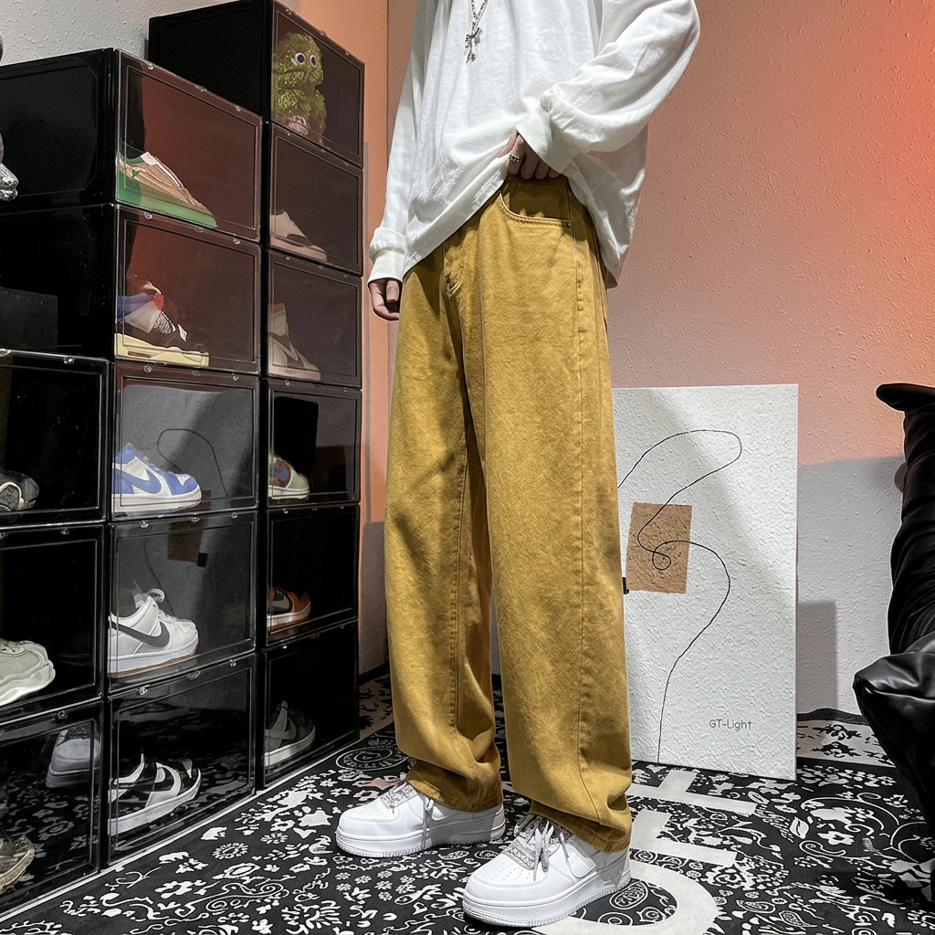 Black Jeans Men Oldschool Pants - Clay Yellow