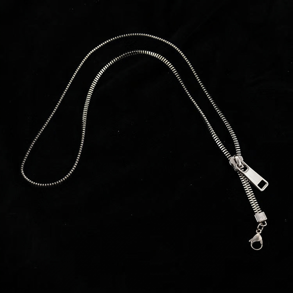 Collarbone chain zipper necklace - silver