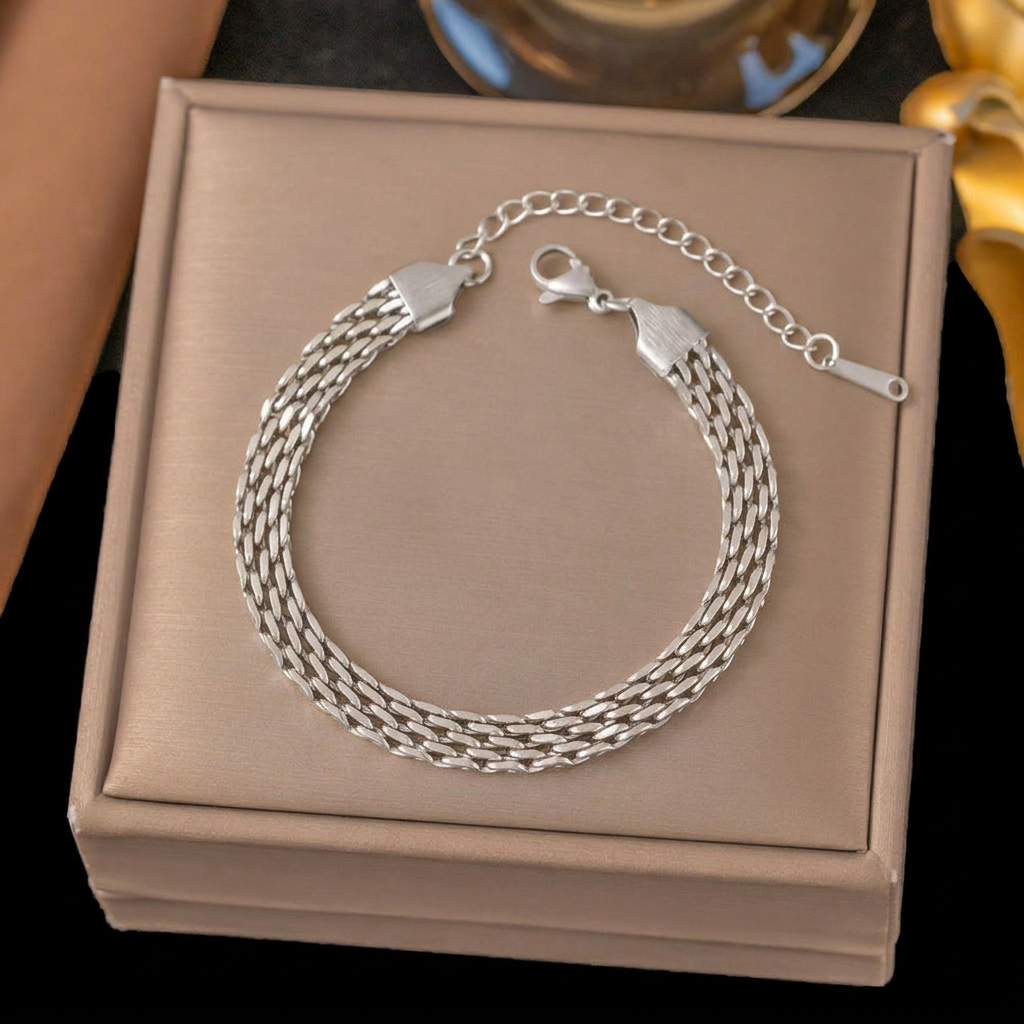 Stainless steel woven bracelet - 6mm silver