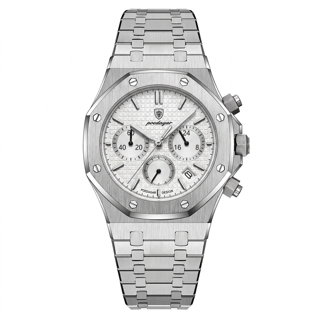 Men's quartz watch - Silver Case White Dial Steel Strap Model